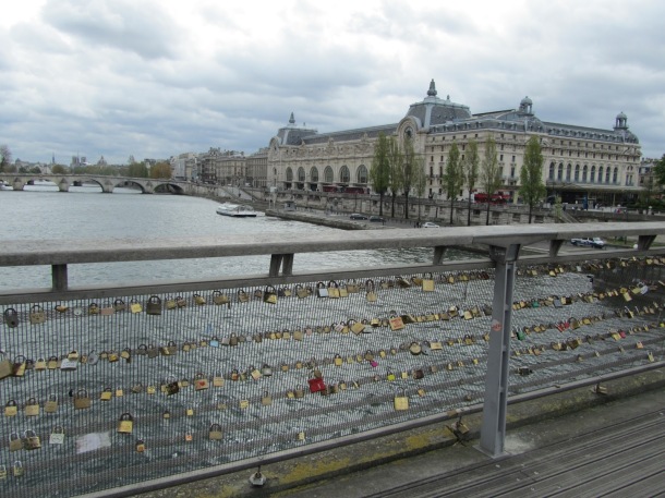 Pont des Arts where couples attach padlocks with their initials on them. Cute!