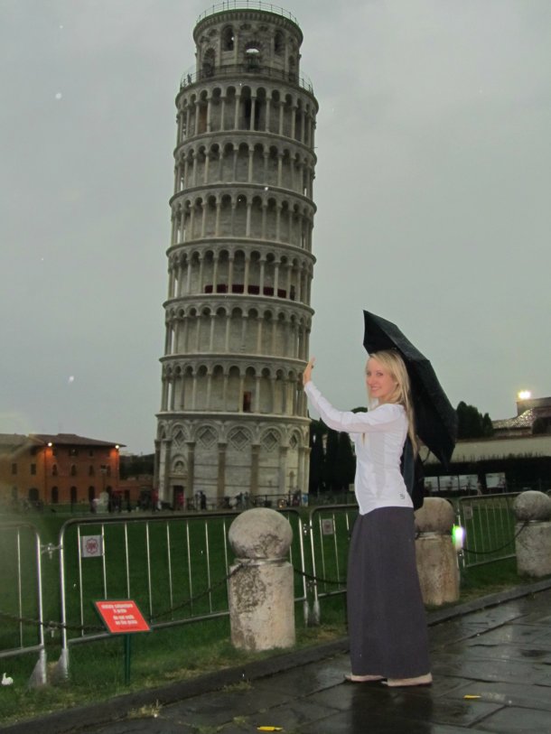 Silly holding-up-tower picture.. in the rain!